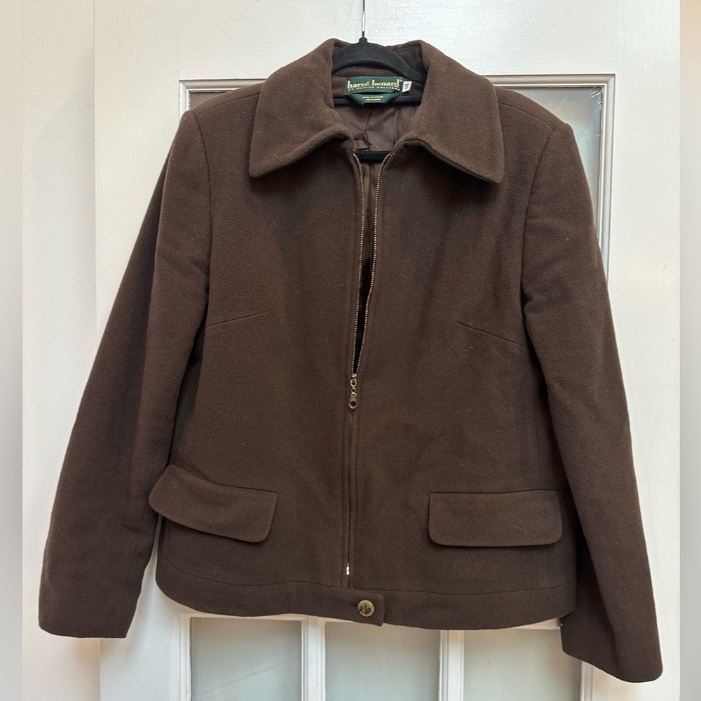 Vintage Harve Benard Women’s Dark Brown Wool Cashmere Zip Jacket Size 14 - Picture 2 of 9